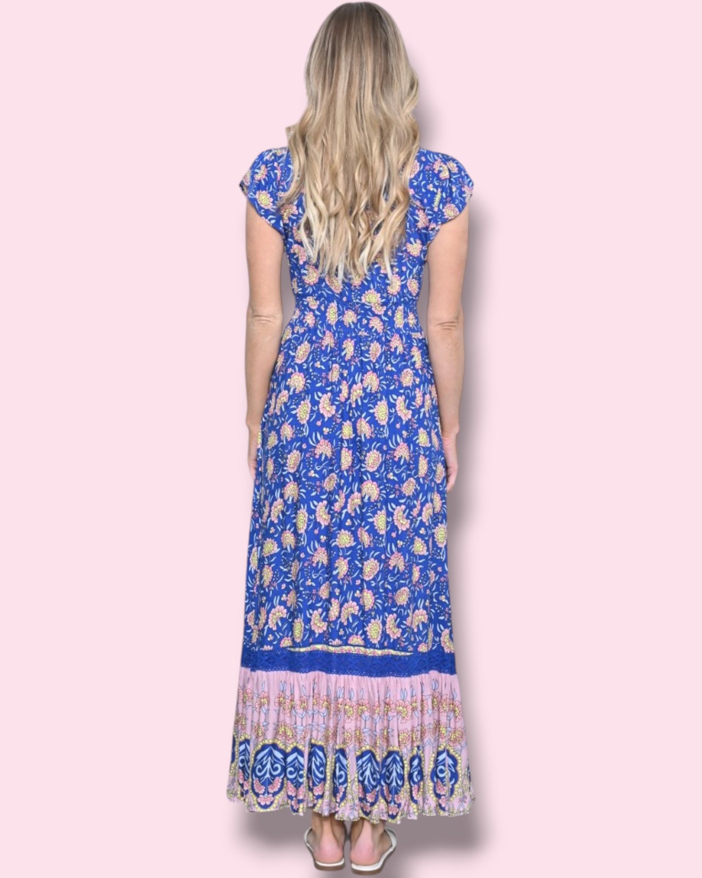 Cassie Print Maxi Dress - Cobalt/Pink