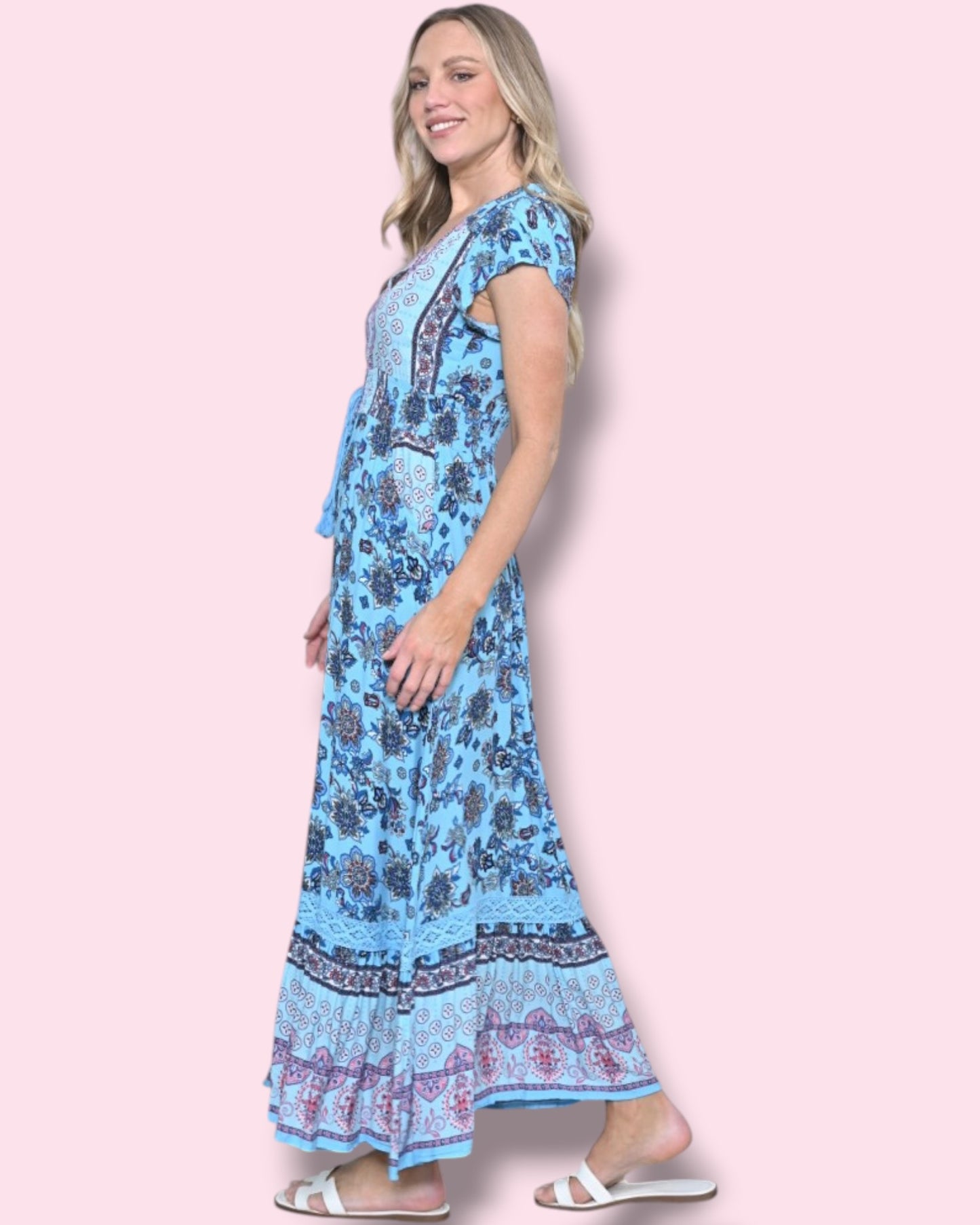 Cassie Print Maxi Dress - Blue Floral