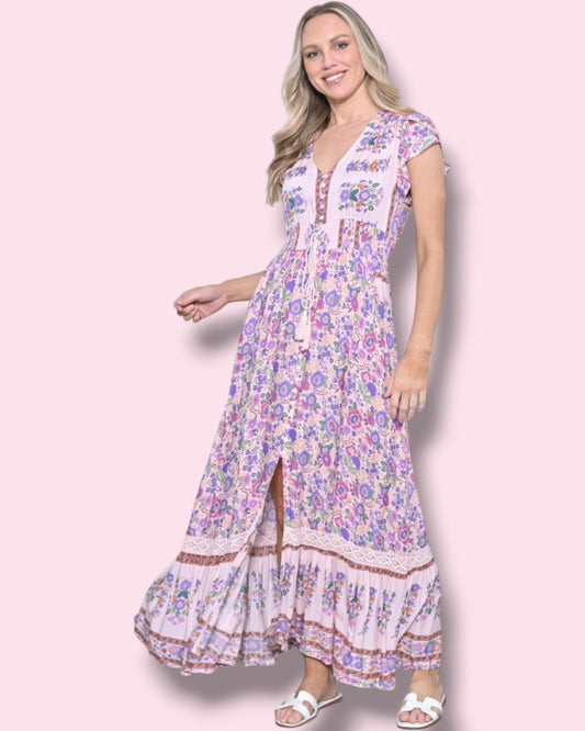 Cassie Print Maxi Dress - Pink Floral