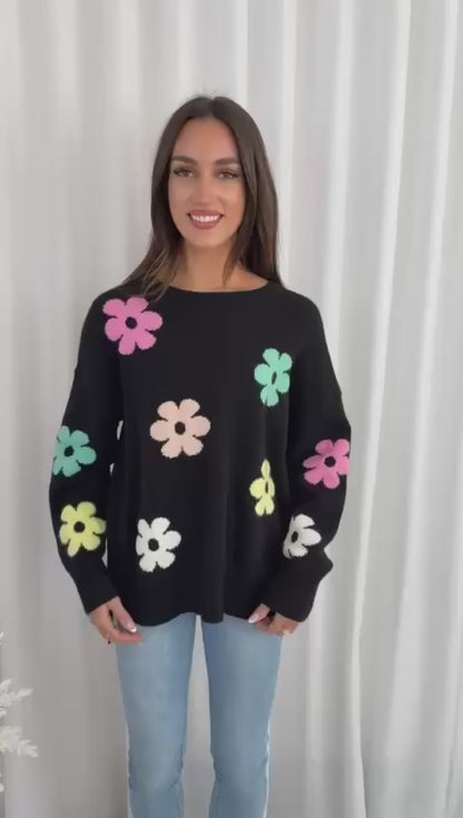 Sara Flower Knit - Black