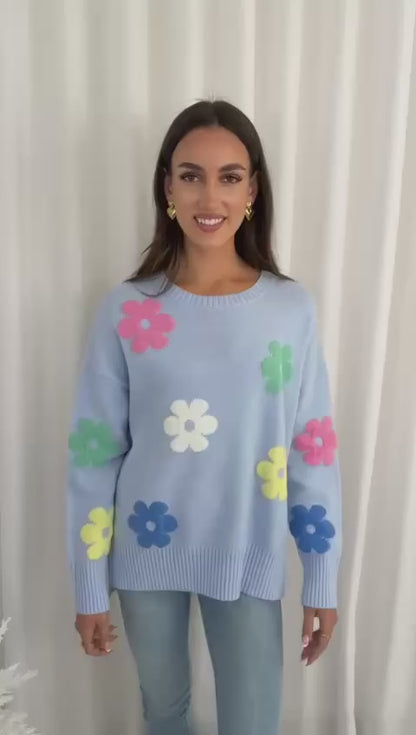 Sara Flower Knit - Blue